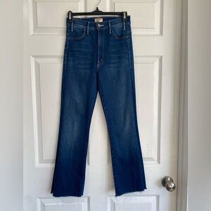 MOTHER The Hustler Ankle Fray In Home Movies High Rise Flare Blue Jeans Size 25